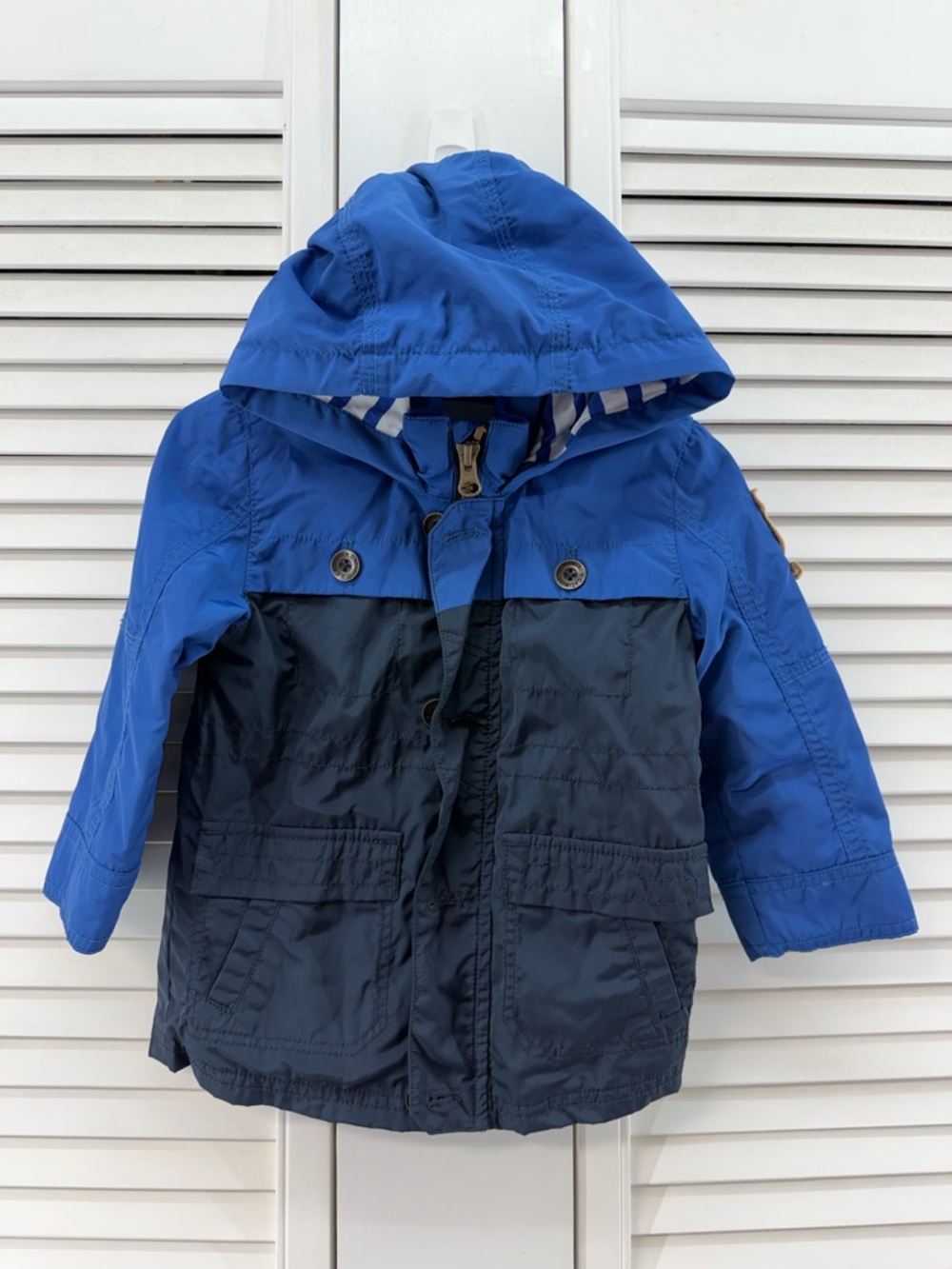Catimini size 18M Blue & Navy Two-Tone Hooded Raincoat